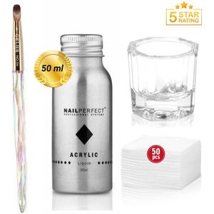 GUAPÀ® Acryl Liquid Set | Acryl Penseel | Acryl Vloeistof 50 ML | Dappendish | Acrylic Nails | Nepnagels | Nagelverlenging | Acryl Liquid Monomer | Acryl Liquid 50 ml + Acryl Nagels Accessories