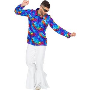 Wilbers & Wilbers - Jaren 80 & 90 Kostuum - Shirt Disco Atomic Swirls Man - Blauw - Maat 50 - Carnavalskleding - Verkleedkleding