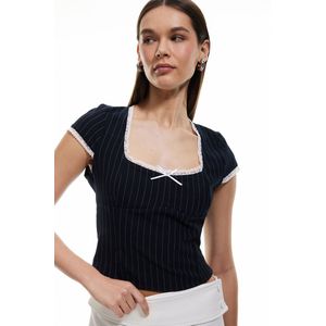 Korte mouw U-kraag Kurzarmbluse