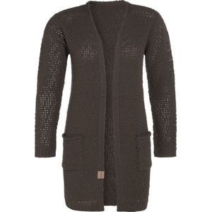 Knit Factory Luna Gebreid Vest Taupe - Gebreide dames cardigan - Middellang vest reikend tot boven de knie - Bruin damesvest gemaakt uit 30% wol en 70% acryl - 40/42 - Met steekzakken