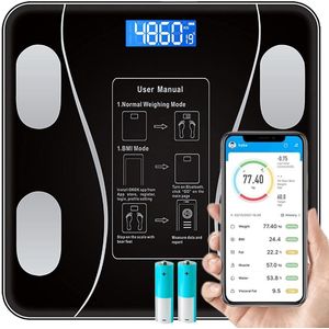 Digitale Personenweegschaal met App-Functie - Lichaamsvet, Gewicht, BMI, BMR, Spiermassa en Lichaamsanalyse