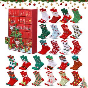 24 paar kerstsokken adventskalender 2025 - 24 Dagen Verrassing - Kerstsokken - 24 dagen aftelkalender voor Kerstmis - katoenen sokken met kerstboom - Leuke Grappige Dikke Warme Huissokken Kerstmis - Dames Heren Kerstcadeau pakket