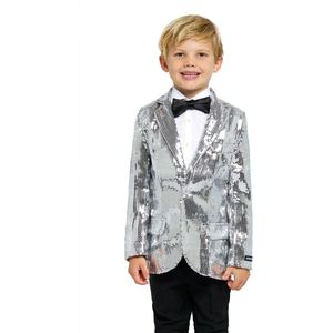 Suitmeister Sequins Silver - Zilveren Blazer - Glimmend Jasje - Outfit Voor Carnaval - Zilver - Maat: L - EU 134/140 - 146/152 - 10-12 jaar
