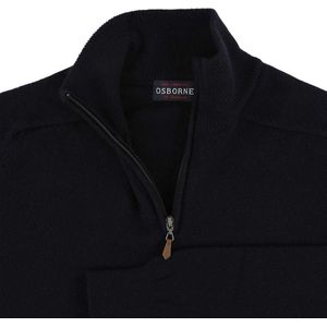 Osborne Knitwear Trui met halve rits - Lamswol - Navy - XL