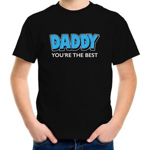 Daddy youre the best cadeau t-shirt - zwart met blauwe en witte letters - kinderen - unisex - jongens / meisjes - vaderdag / papa kado 158/164