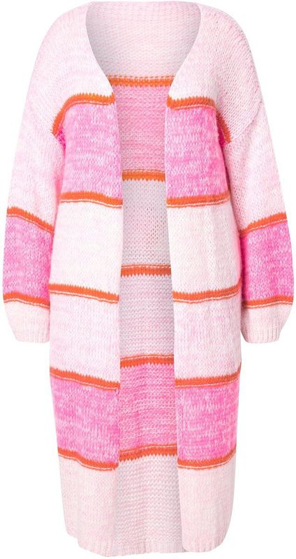 Angel of Style - Dames - Vest lang neon strepen open - Off-white - Maat 46+