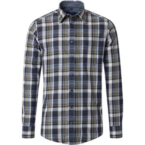 CASA MODA - Sport Comfort Fit Overhemd - Blauw met Groen en Wit Geruit - Strijkvriendelijk