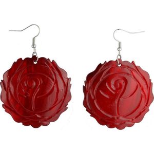 Behave Oorbel hanger 5cm lengte bewerkt met een bloemvormige schelp - roos