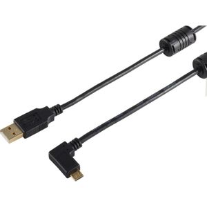 USB Micro B haaks naar USB-A kabel - USB2.0 - tot 2A / zwart - 1 meter