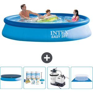 Intex Rond Opblaasbaar Easy Set Zwembad - 366 x 76 cm - Blauw - Inclusief Afdekzeil - Onderhoudspakket - Zwembadfilterpomp - Grondzeil