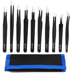 10-Delige Professionele Precisie Pincet Set - Antistatische ESD Veiligheids Roestvrij Stalen Pincetten voor Elektronica Reparatie, Horlogemaker, Modelbouw en Fijn Mechanisch Werk