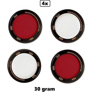 4x PXP Professional Colours 30 gram rood en wit - Schmink thema feest party verjaardag kids festival