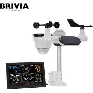 Brivia - Nicetymeter - 2024 model - 7 in 1 Draadloze Weerstation - 10 Inch - Groot Display - Indoor Thermo-Hygrometer - Regenmeter - Windsnelheid - 8 Kanaalsteunen - Weerstation binnen en buiten
