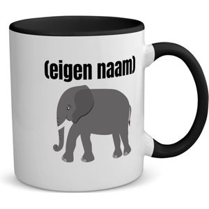 Akyol - olifant met eigen naam koffiemok - theemok - zwart - Olifant - olifanten liefhebbers - mok met eigen naam - iemand die houdt van olifanten - verjaardag - cadeau - kado - 350 ML inhoud