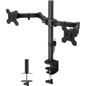 Dubbele Monitorstandaard voor 13-27 inch Scherm, Monitor Arm 2 Schermen in hoogte Verstelbaar 430mm Kantelbaar ±90 ° Draaibaar 180 ° Draai 360 °, Tot 10 kg per Arm, VESA 75/100, Zwart