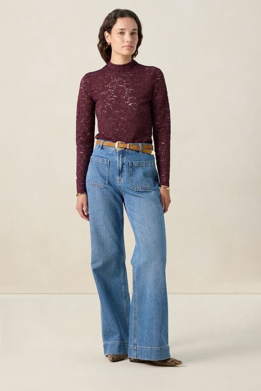 Sissy-Boy - Donkerrode Kanten Top - Lange Mouwen - Turtle Neck