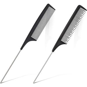 Allecto plus - Koolstofvezelkam met lange metalen steel voor mannen en vrouwen - Set van 2