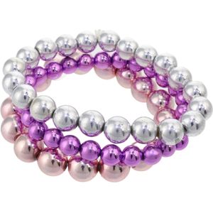 Behave – Armband – Paars Roze Zilverkleurig – 3 Rijen – Glans – Elastisch