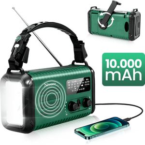Nivoro® 10.000mAh Weerbestendige draagbare Noodradio met Zonnepaneel, Dynamo en Zaklamp | solar opwindbaar met powerbank zonneenergie