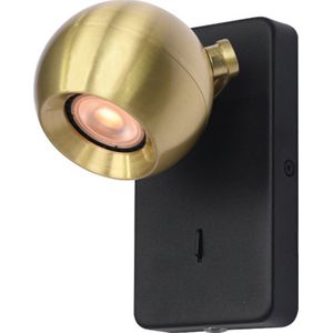 Wandlamp Bolero Zwart/Goud - excl. 1x GU10 lichtbron - IP20 > wandlamp binnen zwart goud | wandlamp zwart goud | leeslamp zwart goud | bedlamp zwart goud | led lamp zwart goud