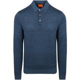 Suitable Longsleeve Poloshirt Flat Knit Blauw - Polo shirt Heren met Lange mouwen