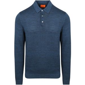 Suitable Longsleeve Poloshirt Flat Knit Blauw - Maat S - Heren - Polo shirt Heren met Lange mouwen