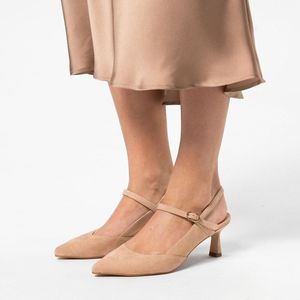 Manfield - Dames - Beige suède slingback hakken - Maat 36