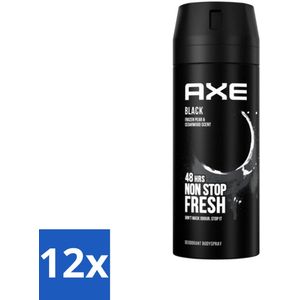 Axe - Deodorant Bodyspray - 48hrs Non Stop Fresh - Black - Frozen Pear & Cedarwood - 150 ml - Voordeelverpakking - 12 stuks