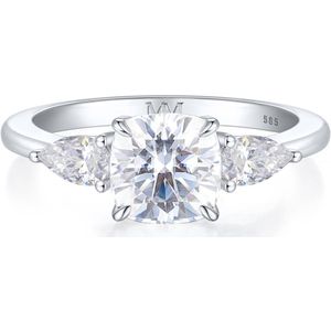 Trielle - 14k Witgouden Cushion Moissanite Verlovingsring met Peer Geslepen Zijstenen - 1.7 karaat