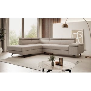 Meubella - Hoekbank Destiny - Beige Stof - Verstelbare Hoofdsteunen - L-vorm - Moderne Uitstraling