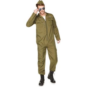 Karnival Costumes 3-Delig Verkleedpak Legerpiloot Heren Carnavalskleding Heren Verkleedkleren Volwassenen Carnaval - Polyester - Groen - Maat XL - 3-Delig Flying Suit/Hoed/Bril