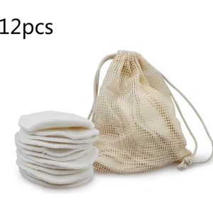 Herbruikbare wattenschijfjes - trus. - wit - bamboe - katoenen waszak - wasbare wattenschijfjes – wasbare make up pads - herbruikbaar – reusable make up pads – wasbare wattenschijfjes bamboe