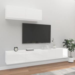 The Living Store TV-Meubel Set - Hoogglans Wit - 100 x 30 x 30 cm - 3 Stuks