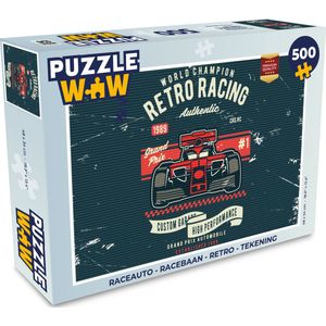 Puzzel Raceauto - Racebaan - Retro - Tekening - Legpuzzel - Puzzel 500 stukjes