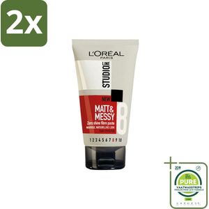L'Oréal Studio Line Matt & Messy Zero Shine Fibre Paste 150 ml - Voordeelverpakking - 2 stuks - Matte haar - Warrig haar