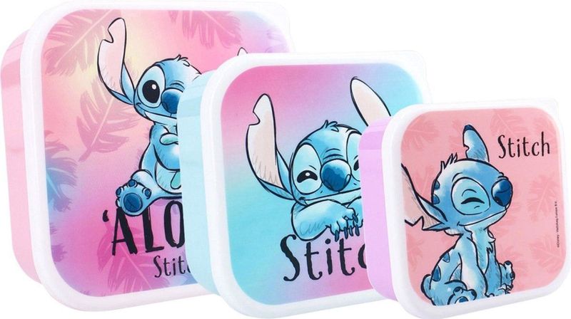 Stitch - Snackbox Set - 3 In 1 - Kleurrijk - Luchtdicht - BPA-vrij