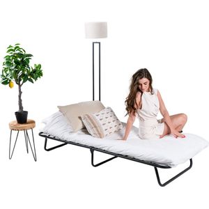 Troonz® Opklapbed Siena Deluxe 80x190 cm – Vouwbed Eenpersoons – Compact Inklapbaar Logeerbed – Gemakkelijk Op te Bergen – Ruimtebesparend Bed – Luxe Slaapoplossing