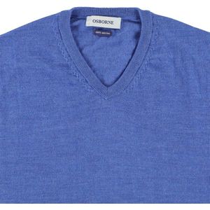 Osborne Knitwear Trui met V hals - Merino wol - Mid Blue - L