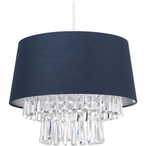 Relaxdays hanglamp stof - plafondlamp - kristallen - E27 - verlichting - diverse kleuren - donkerblauwe