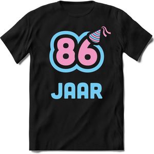 86 Jaar Feest kado T-Shirt Heren / Dames - Perfect Verjaardag Cadeau Shirt - Licht Blauw / Licht Roze - Maat S