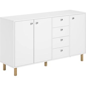 Wit Dressoir voor Woonkamer met 4 Laden en 3 Deuren, Houten Opslagkast 140 x 40 x 80 cm