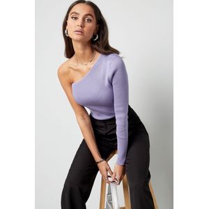 Warme one shoulder top - gebreid - paars - dames - maat L/XL