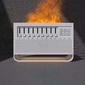 White Noise Machine - Geurverspreider Luchtbevochtiger met Wit Geluid, 8 Wit Geluidseffecten en Simulatievlam, Luidspreker, Geschikt voor Huis