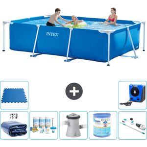 Intex Rechthoekig Frame Zwembad - 300 x 200 x 75 cm - Blauw - Inclusief Solarzeil - Onderhoudspakket - Zwembadfilterpomp - Filter - Stofzuiger - Vloertegels - Warmtepomp