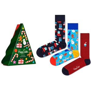 Happy Socks - Unisex Sokken Gingerbread 3-Pack Gift Box - Multi - Maat 36-40 - Kerstsokken - Christmas - Sneeuwpop - Sneeuwvlok - Kerstboom - Rendier - Zuurstok - Sneeuwbal