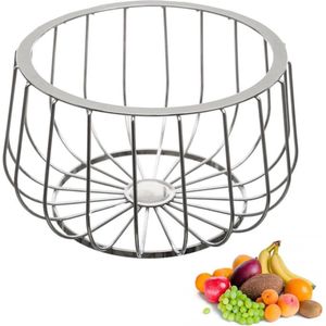 Decopatent® Design Fruitschaal Rond - Schaal voor fruit - Ronde Design Fruitmand - Metaal - Afm: 25 x 35 x 14 Cm - Zilver