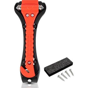 Veiligheidshamer - 1 Stuk - Noodhamer Met Gordelsnijder - Incl. Houder en bevestigingsmateriaal - Oranje