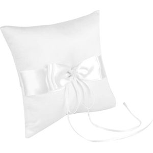 Witte strik trouwring kussen - Ring aan toonder kussen houder - Trouwring kussen met simulatie parel voor bruiloft - Elegant design