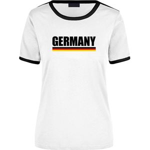 Germany supporter wit / zwart ringer t-shirt Duitsland met vlag voor dames XL