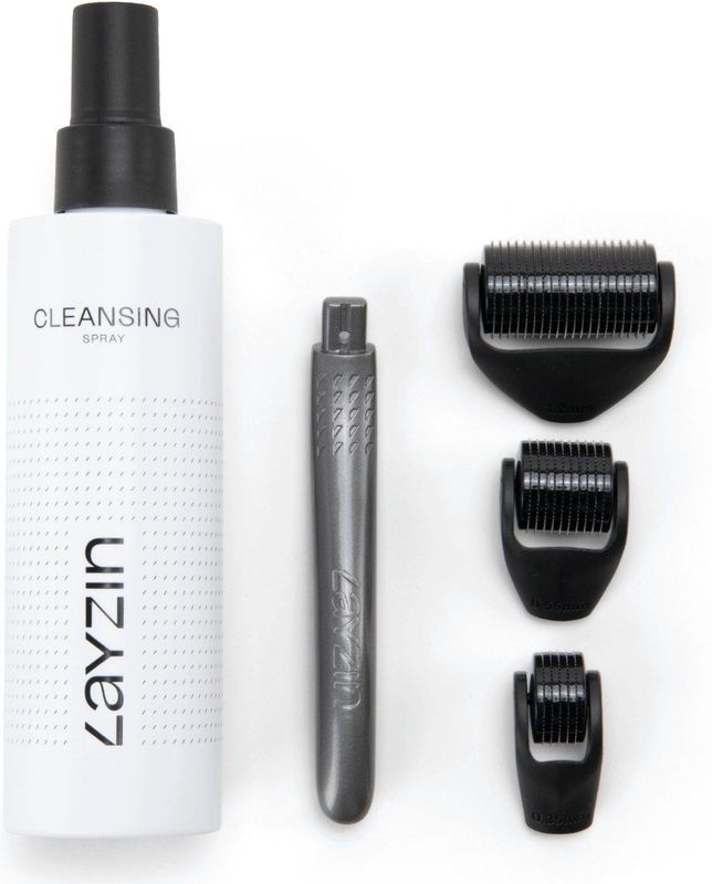 LAYZIN - Dermaroller Set - Gezicht - Inclusief 3 Rollerkoppen en Cleansing Spray - Professionele Dermarollers